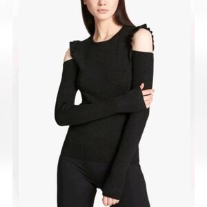 DKNY Womens Black Glitter Cold Shoulder Knit Sweater Size XL